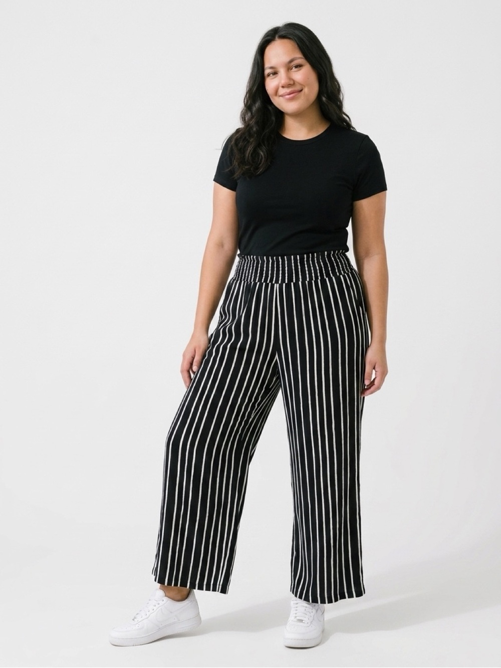 one 5 one Black and White Vertical Stripe Flowy Pants